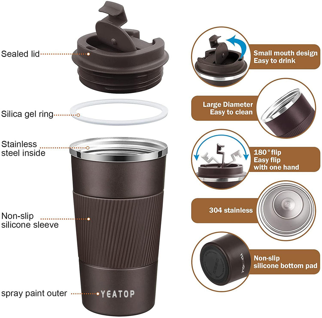 16 oz Stainless Steel Insulated Travel Coffee Mug with Lid V87288