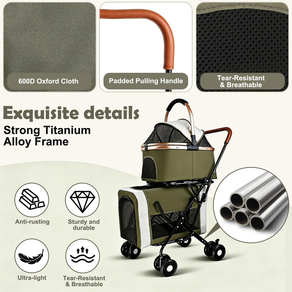 Foldable Double Pet Stroller with Detachable Carriers and 4 Lockable Wheels A736097