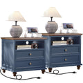Blue 2 Drawer Nightstand Set of 2 with Charging Station F995109