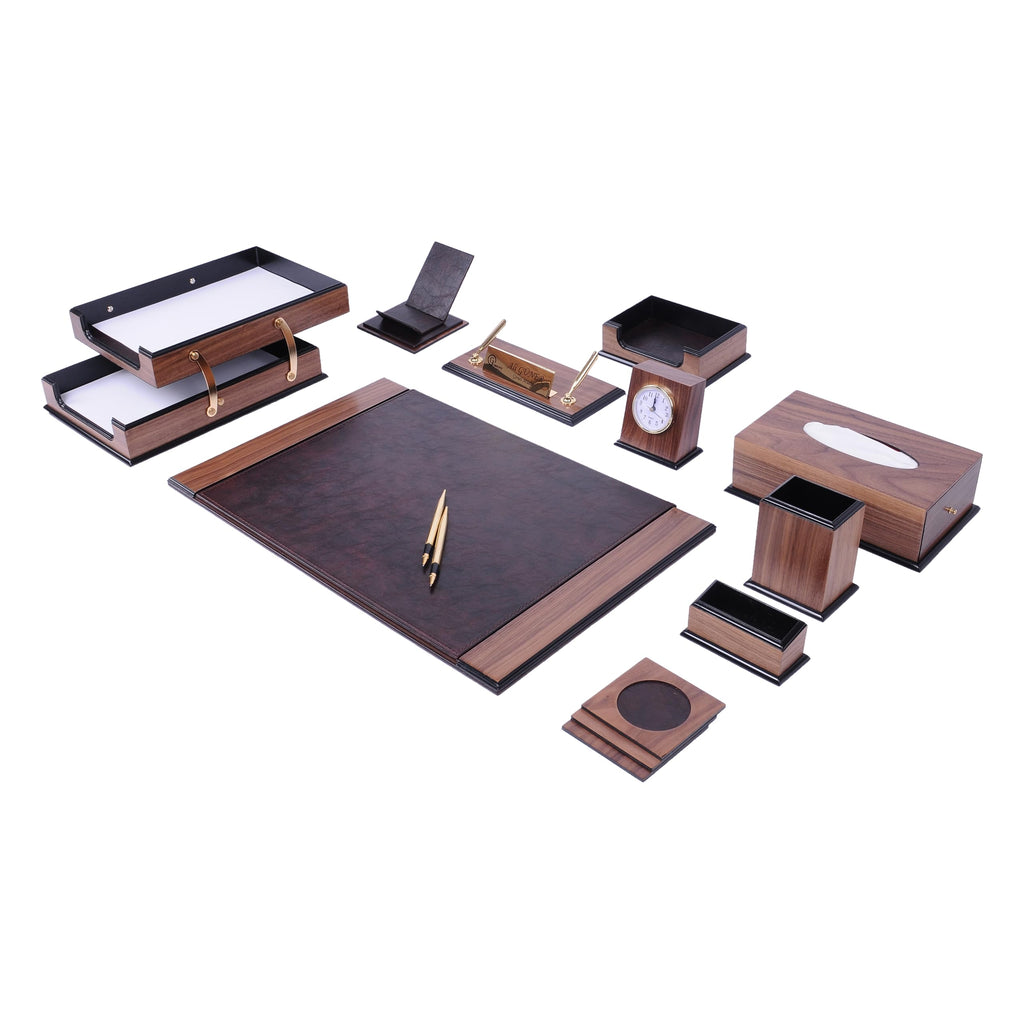 14 Piece Leather Wood Desk Organizer Set F87482