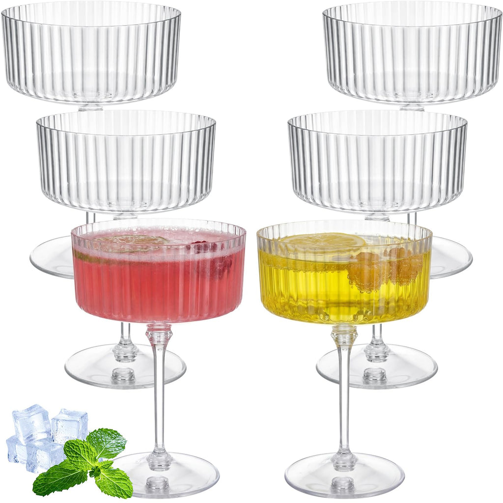 6 Pcs 10 oz Clear Plastic Martini Glasses O187978