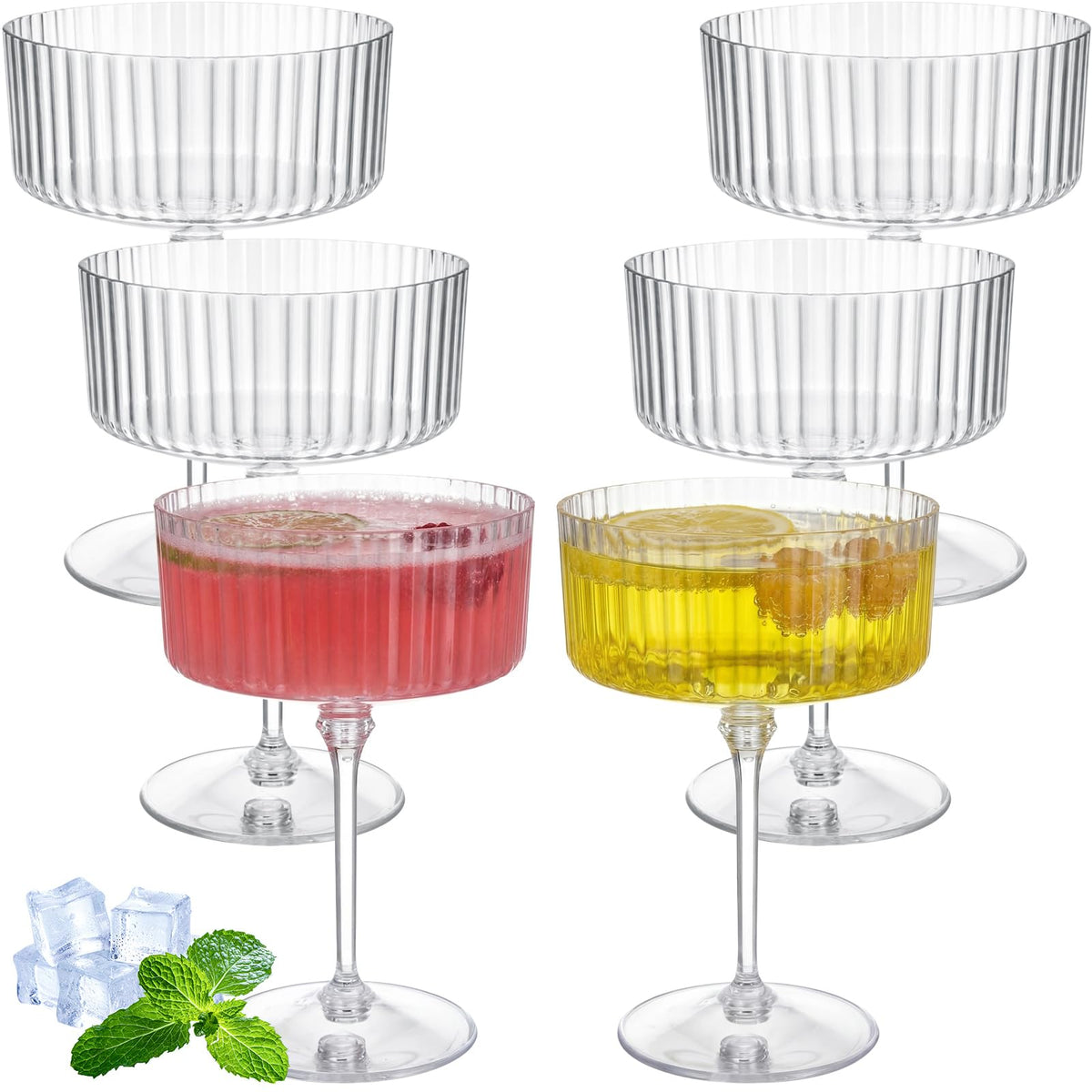 6 Pcs 10 oz Clear Plastic Martini Glasses O187978