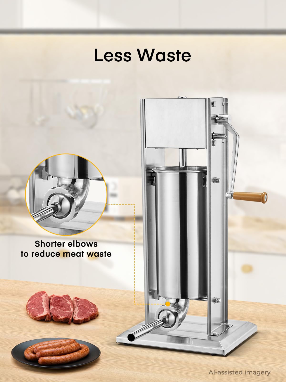 5L Stainless Steel Manual Sausage Stuffer with 4 Stuffing Tubes R2861