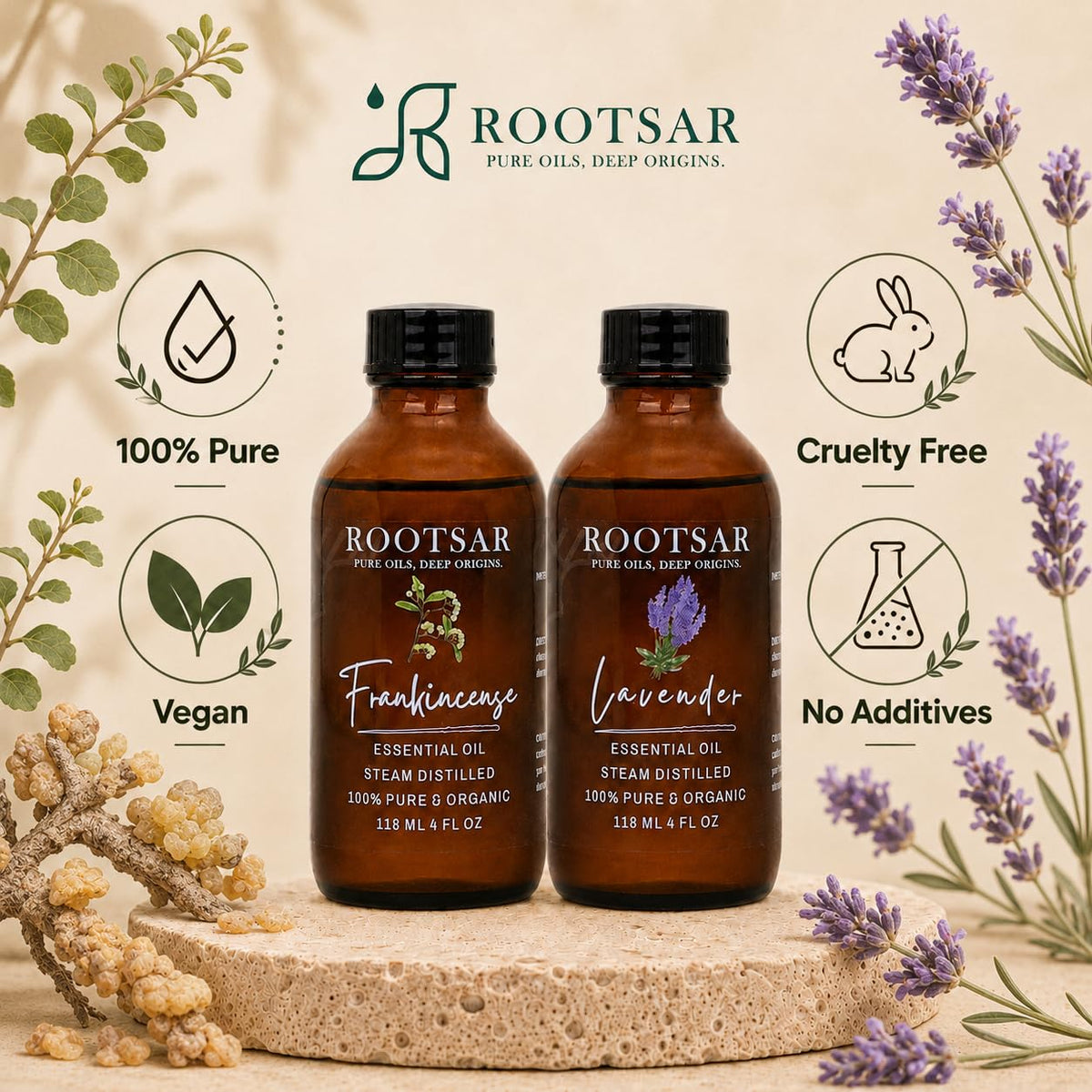 2 Pack Frankincense and Lavender Essential Oils 4 Fl Oz X631
