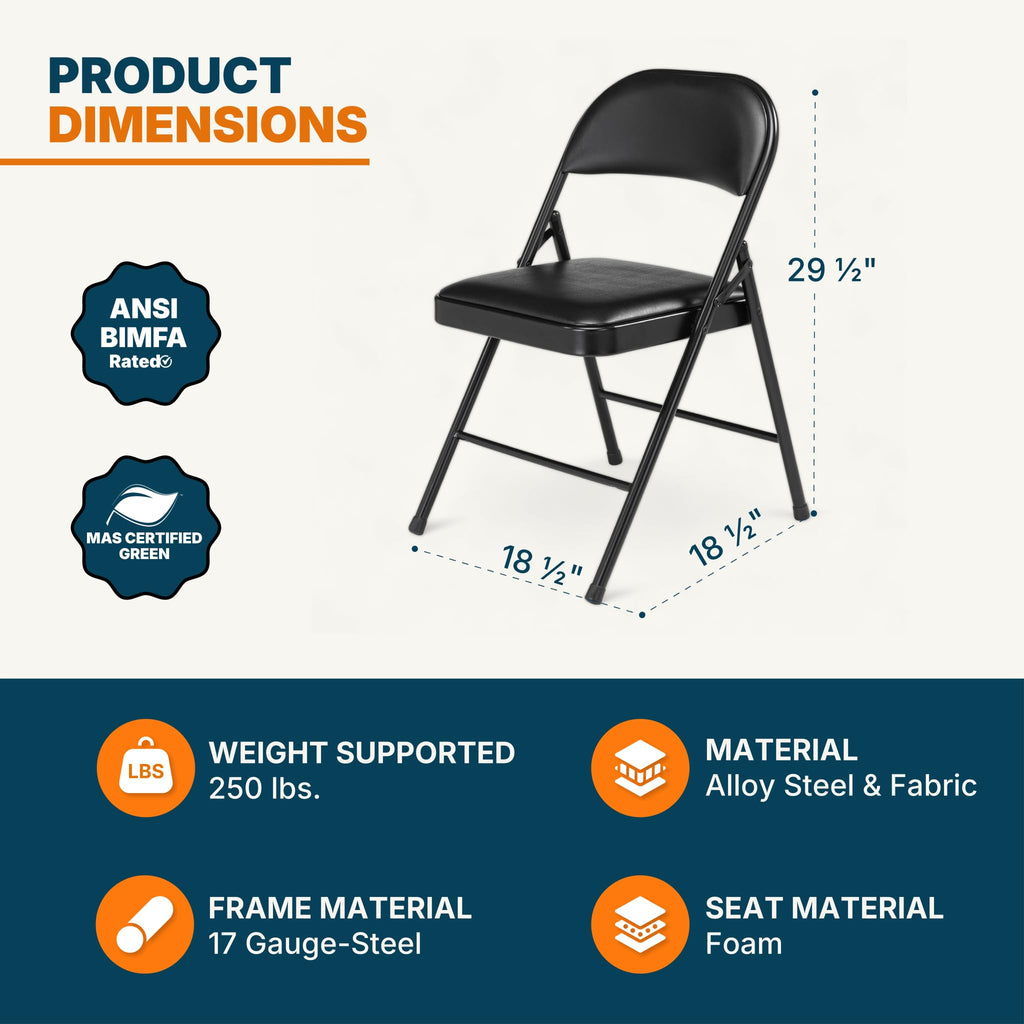 Black Vinyl Padded Steel Folding Chairs 4-Pack P491