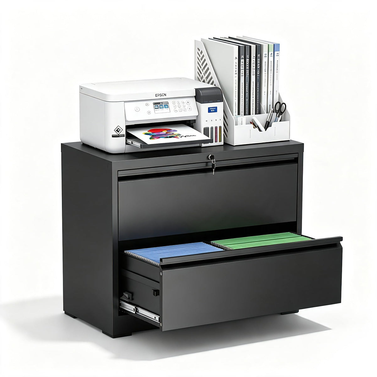 Black 2 Drawer Metal Lateral File Cabinet with Lock L4143
