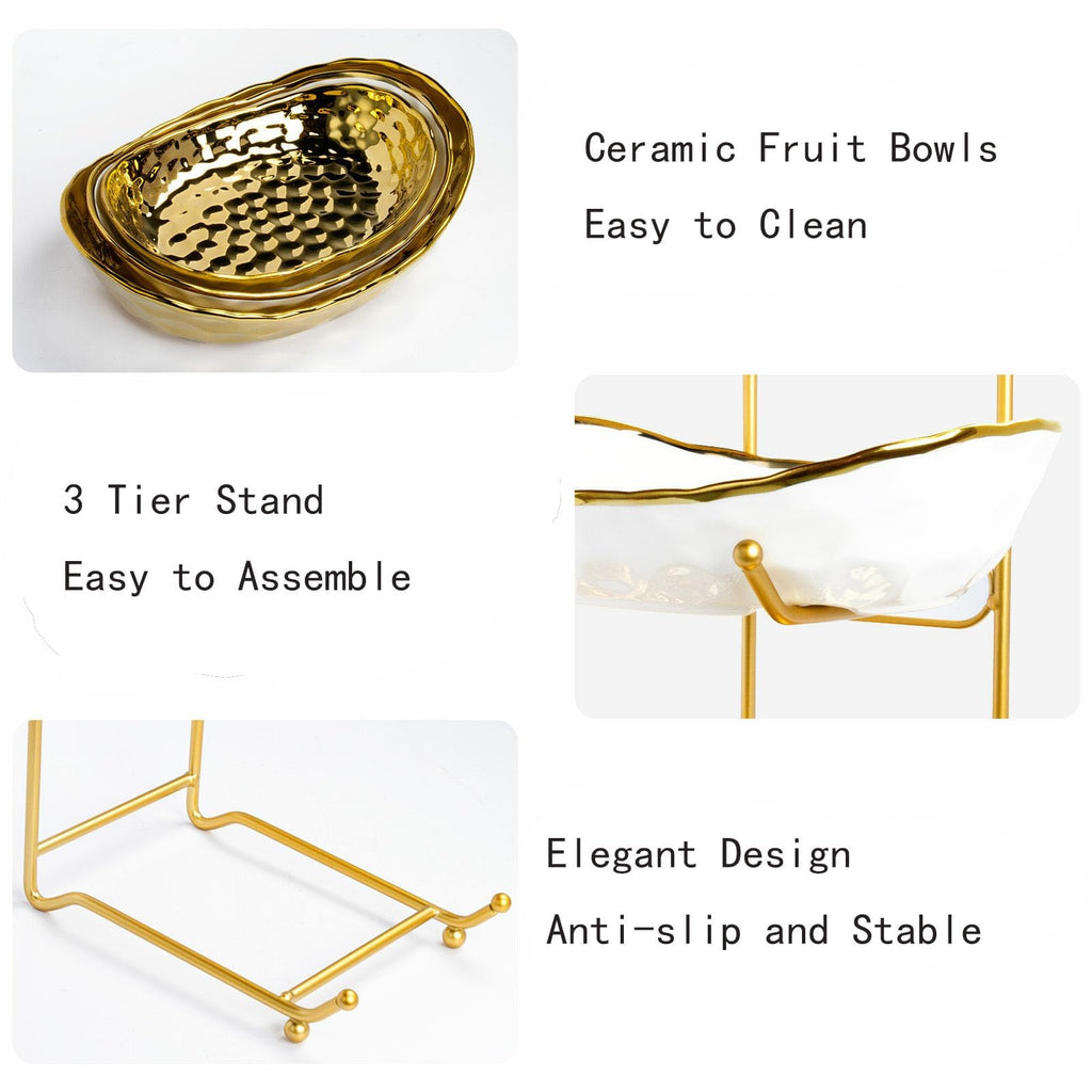 3 Tier Ceramic Fruit Bowl with Metal Stand L417