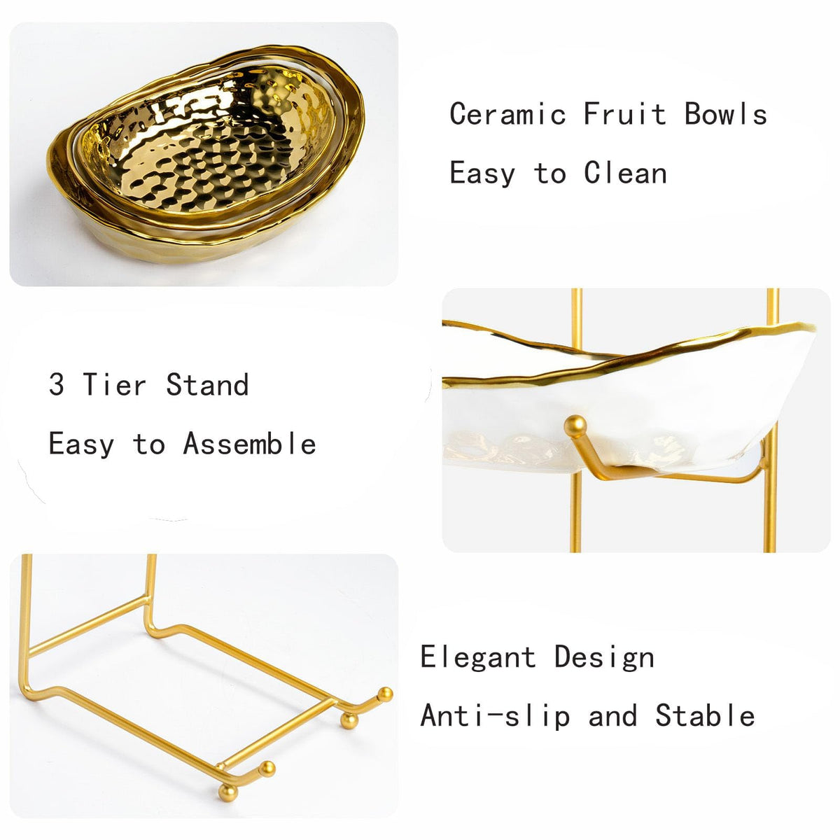 3 Tier Ceramic Fruit Bowl with Metal Stand L417