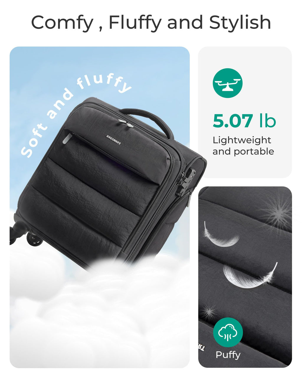 Black Softside Underseat Suitcase with Wheels F5899