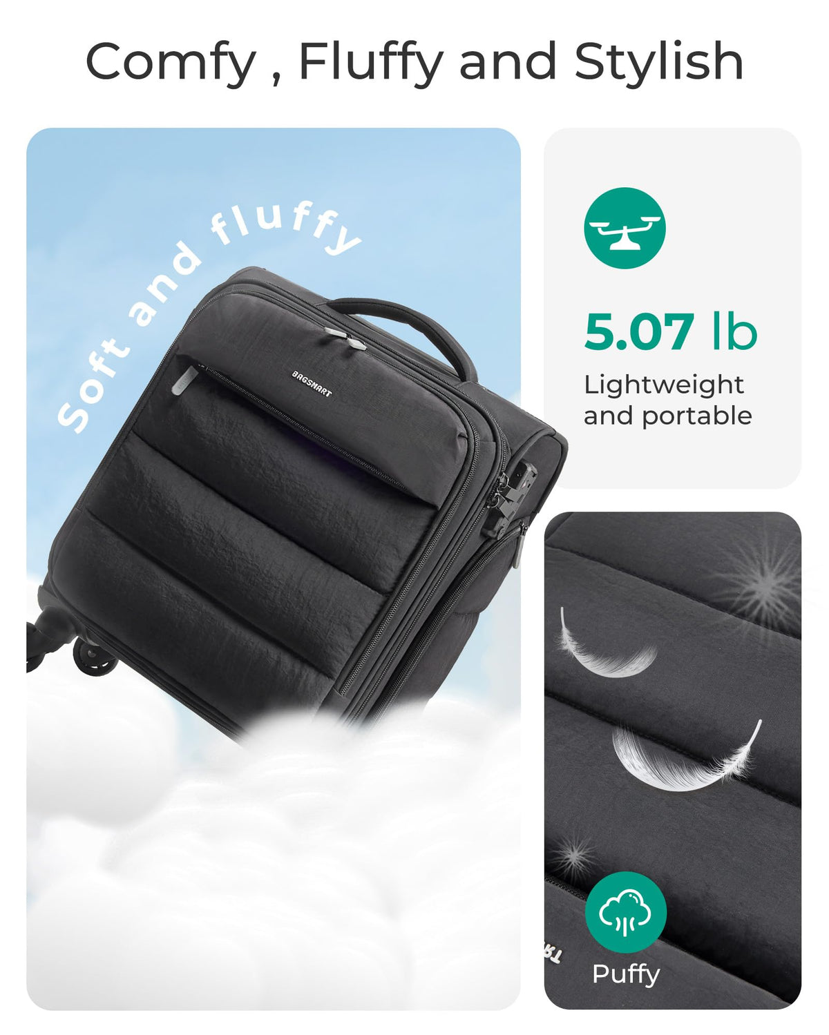 Black Softside Underseat Suitcase with Wheels F5899