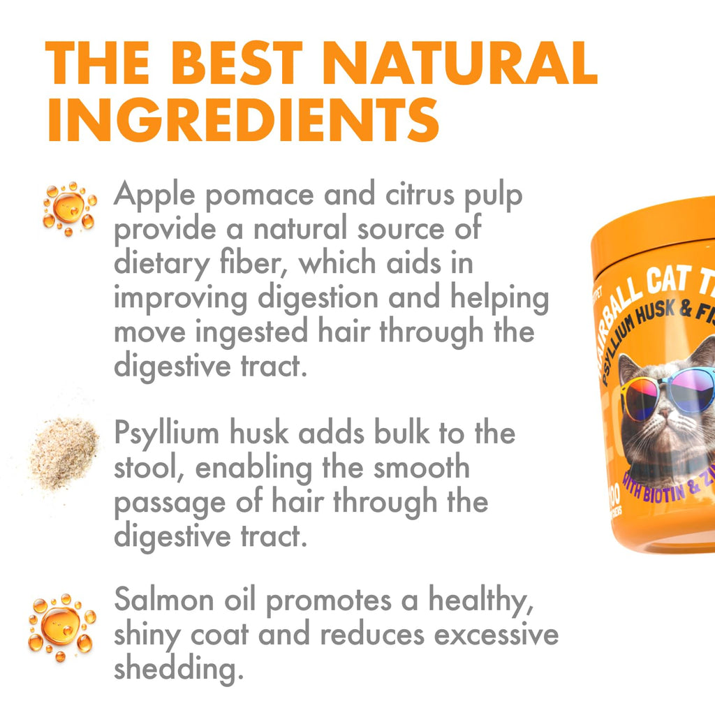 Cat Hairball Supplement with Apple Pomace and Psyllium Husk 100 Chews H636