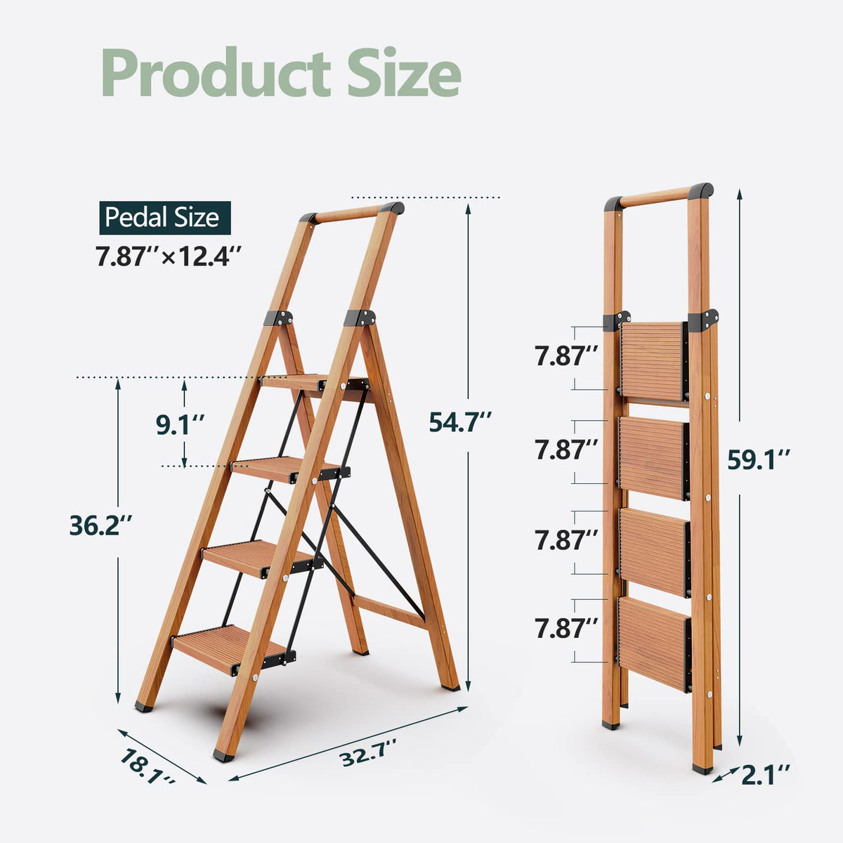 4 Step Ladders, 300lbs Load, 36'' Top Step, Wood Grain J161