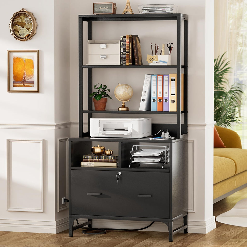 Black File Cabinet with Charging Station X8610