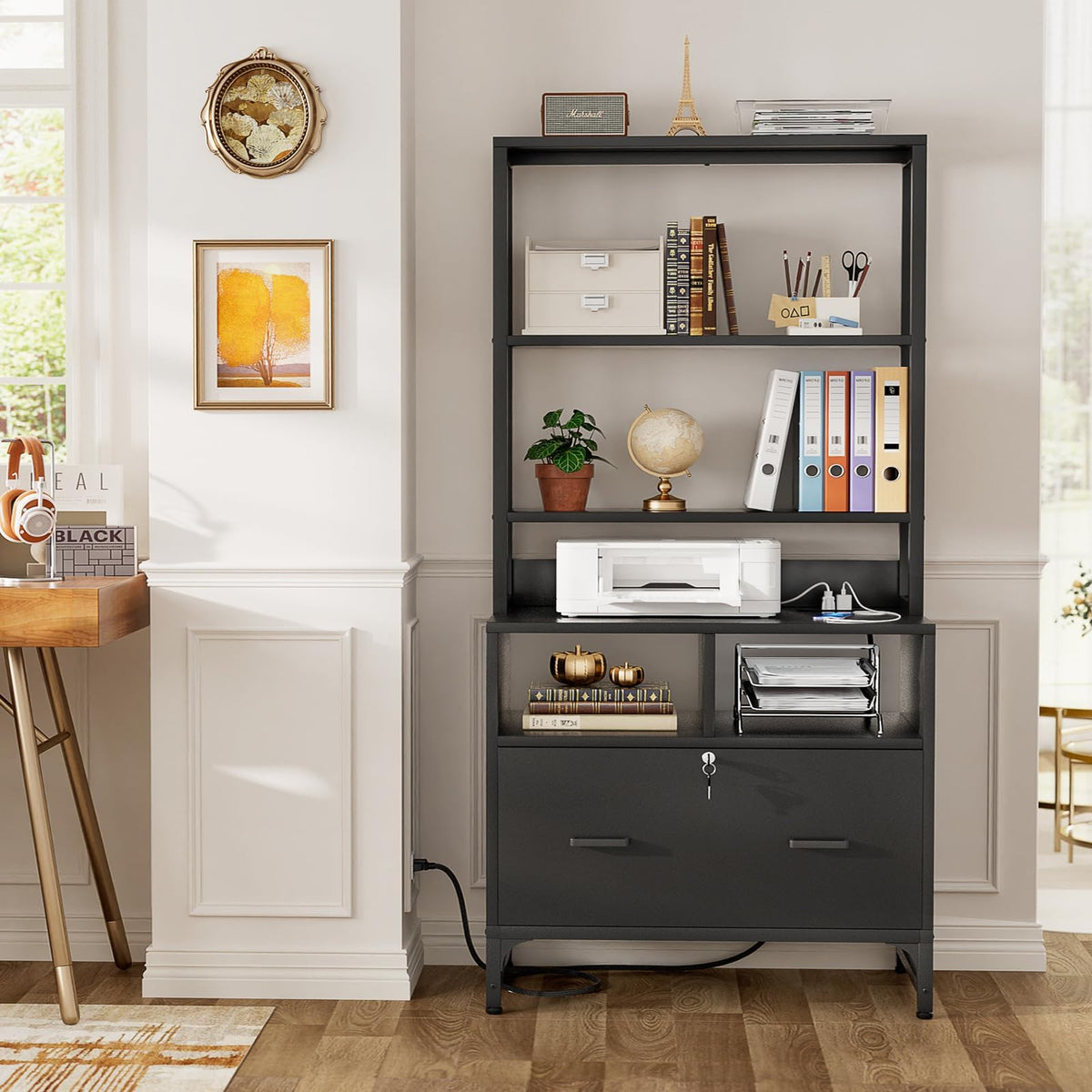 Black File Cabinet with Charging Station X8610