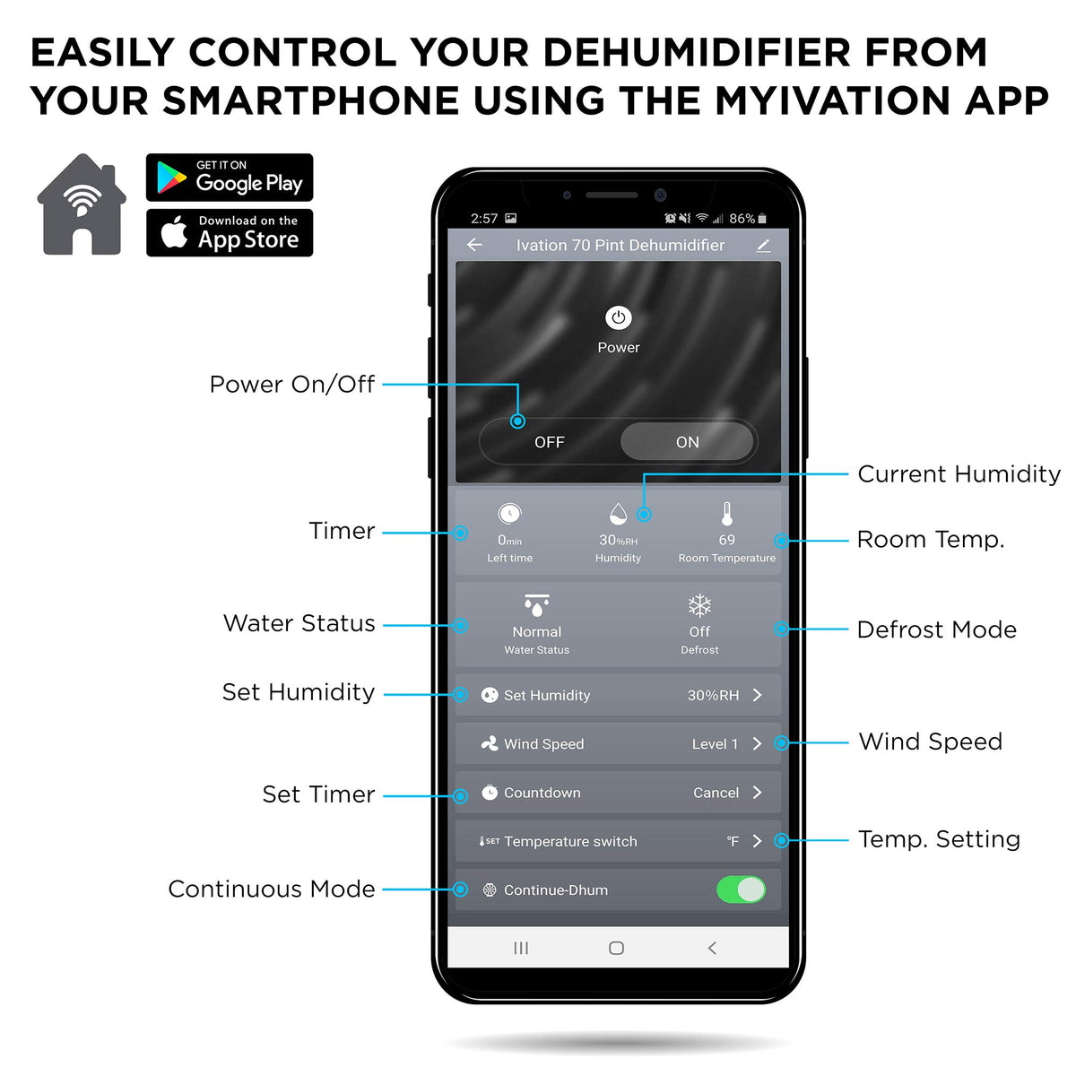 50 Pint Smart Wi-Fi Dehumidifier with Hose X70715