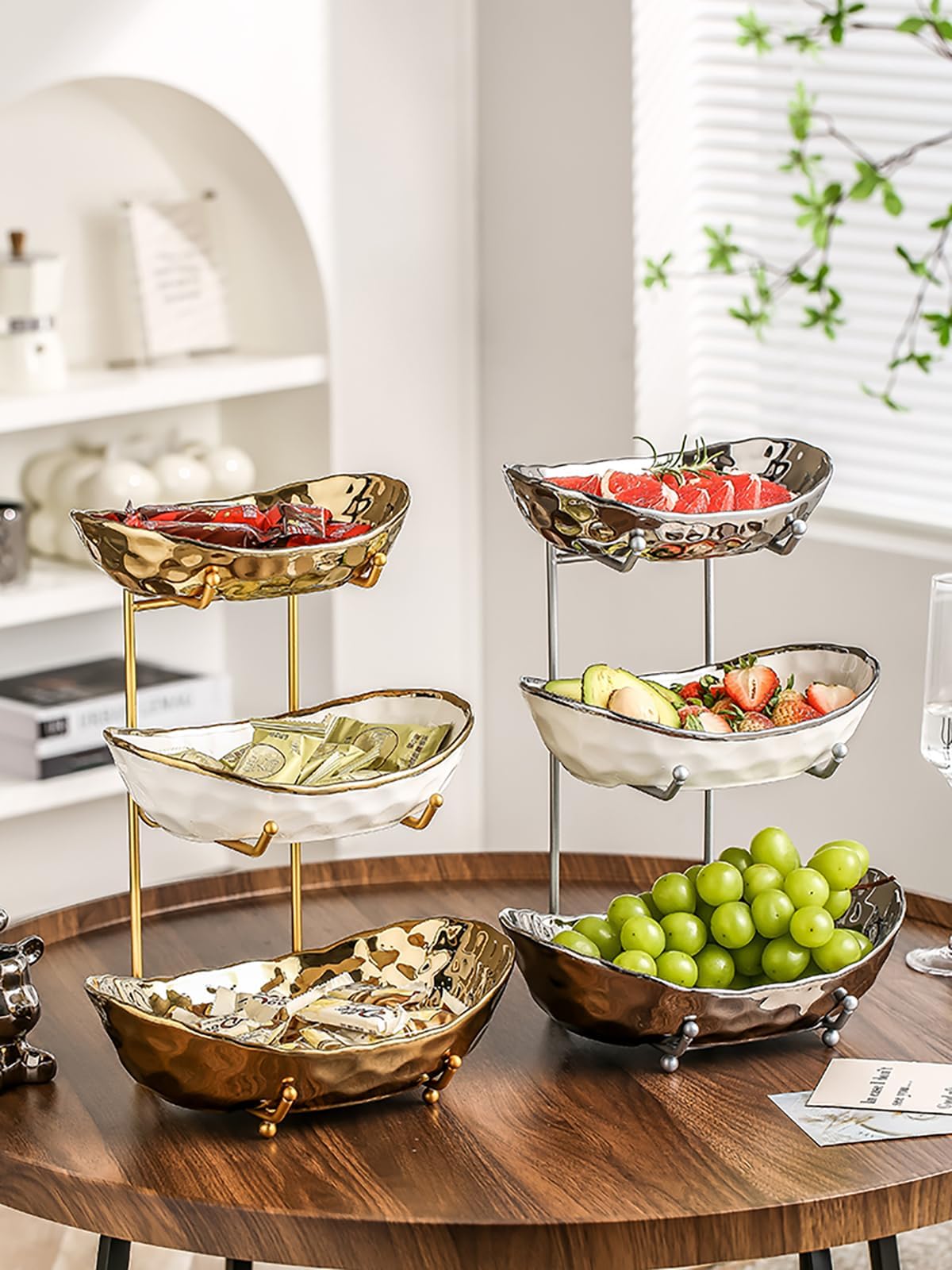 3 Tier Ceramic Fruit Bowl with Metal Stand L417
