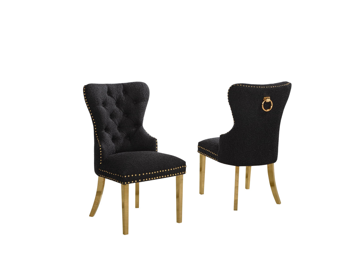 Black Boucle Upholstered Dining Chairs Set of 2 O4356