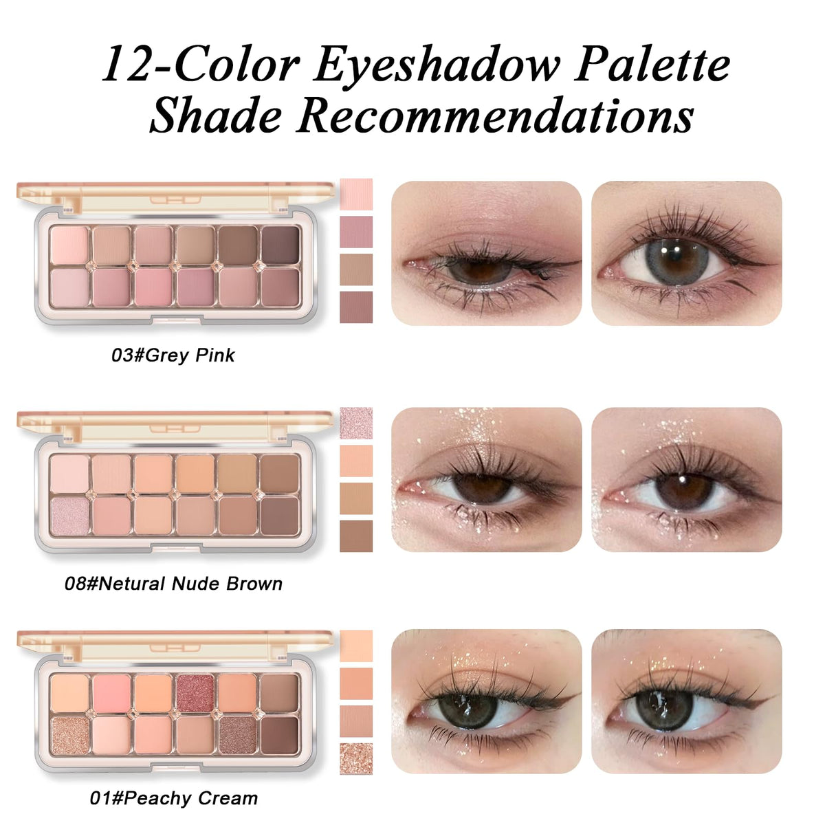 12 Color Grey Pink Eyeshadow Palette with Brush W952614