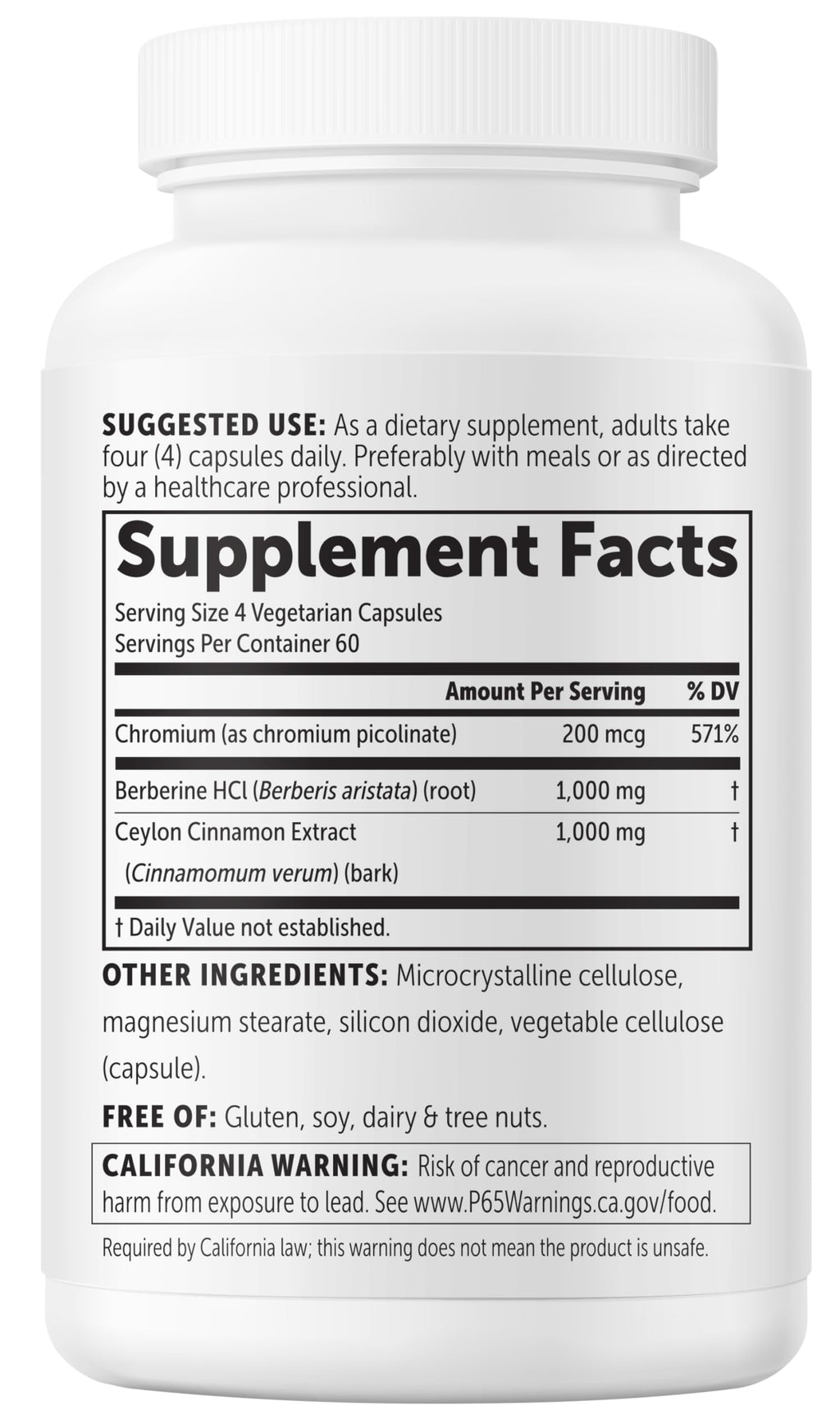 Berberine with Ceylon Cinnamon 2,000 mg 240 Vegetarian Capsules E514025