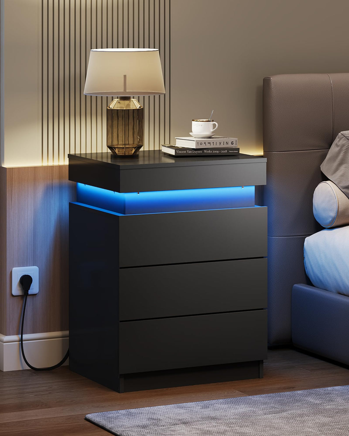 Black Nightstand with Charging Station Z8623