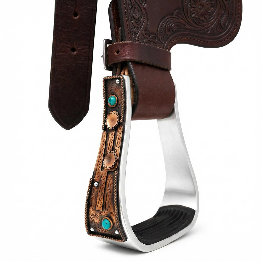 Aluminum Antique Copper Engraved Western Saddle Stirrups L6767