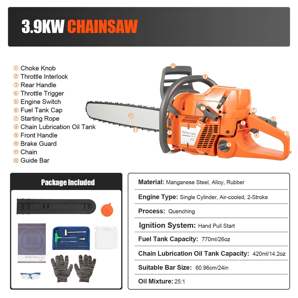 72CC Gas Chainsaw 2 Stroke 24'' Guide Board H649345