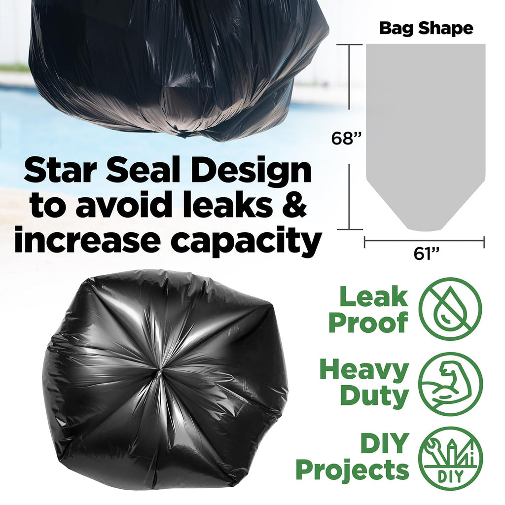 95 Gallon Heavy Duty Contractor Trash Bags, 50 Ct, Black, 1.2 Mil I9324