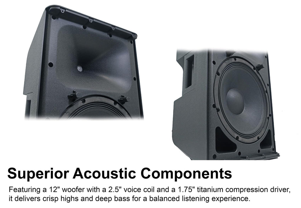 12" Powered DJ PA Speaker Pair with Stands M2778