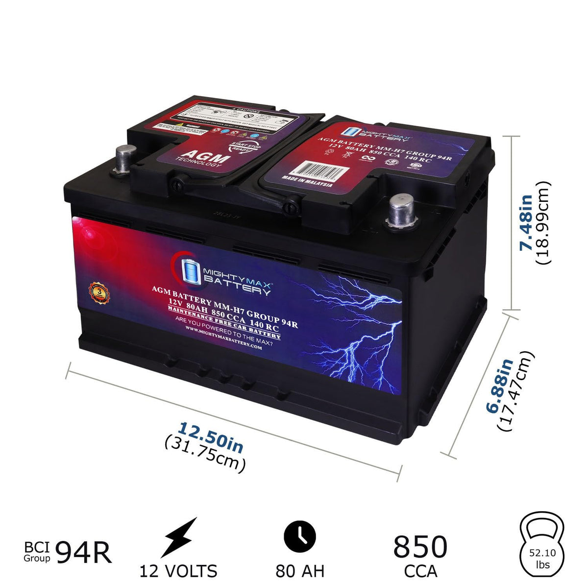 12V 80AH 850 CCA Replacement Battery Q1480