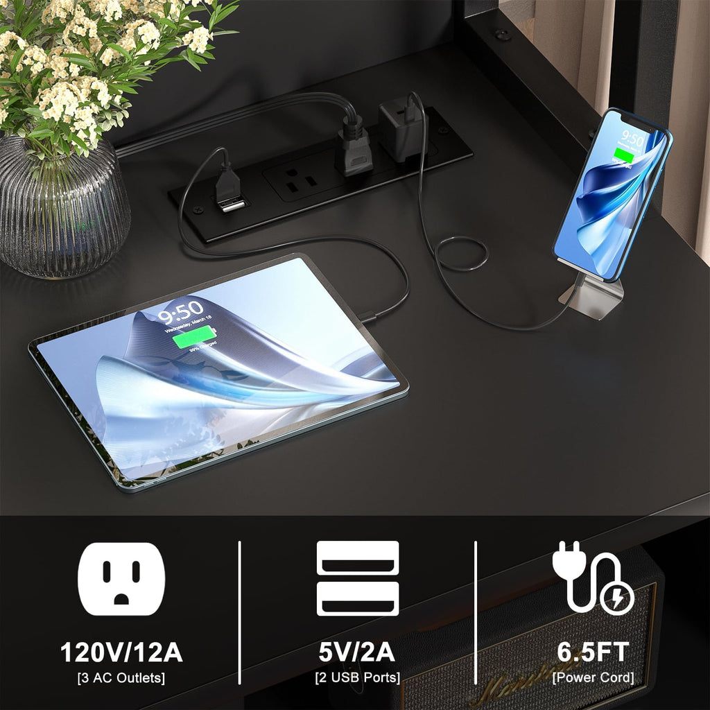 Black File Cabinet with Charging Station X8610