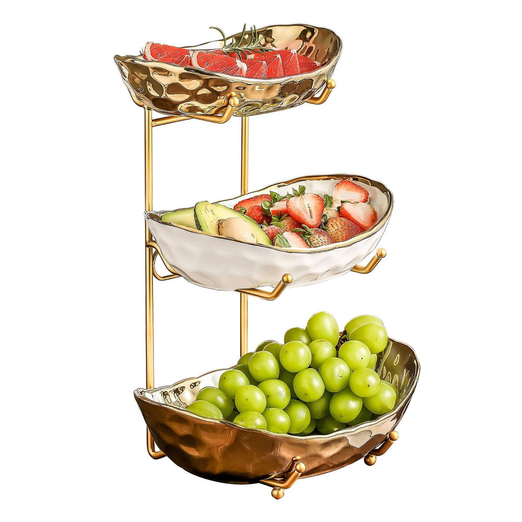 3 Tier Ceramic Fruit Bowl with Metal Stand L417