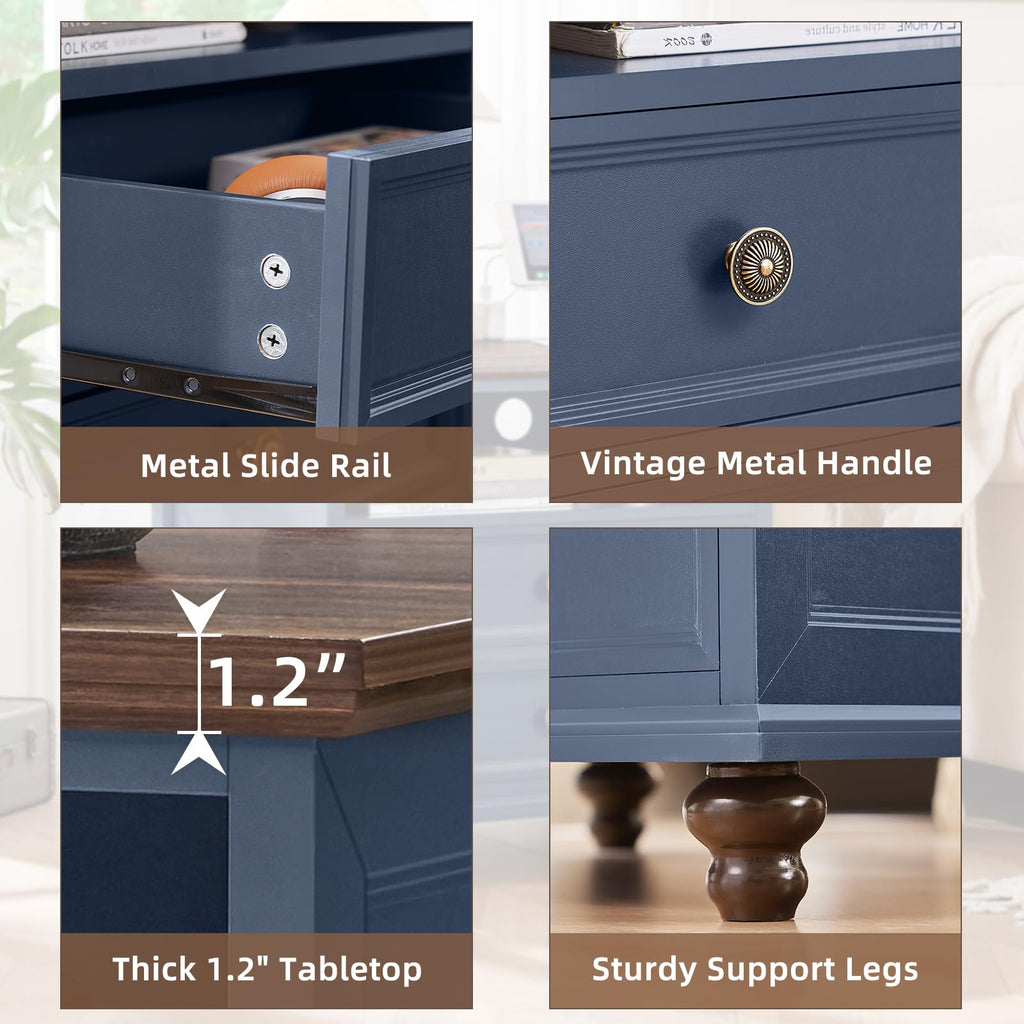 Blue 2 Drawer Nightstand Set of 2 with Charging Station F995109