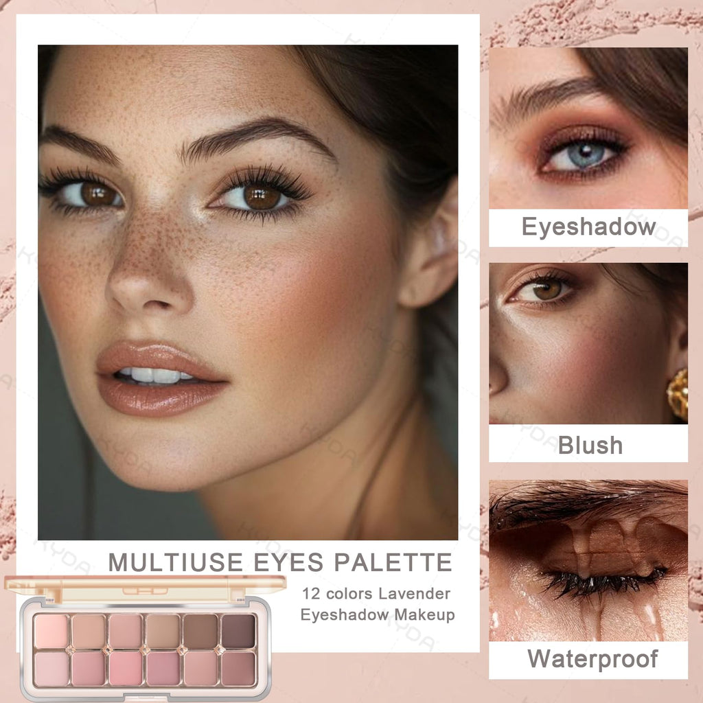 12 Color Grey Pink Eyeshadow Palette with Brush W952614