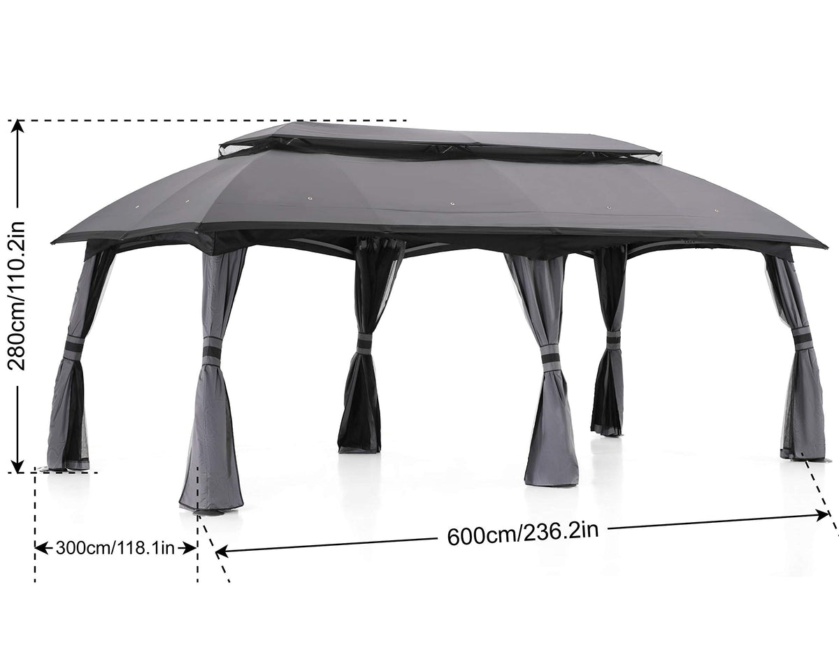10x20 Outdoor Gazebo with Mosquito Netting and Double Roof S7794
