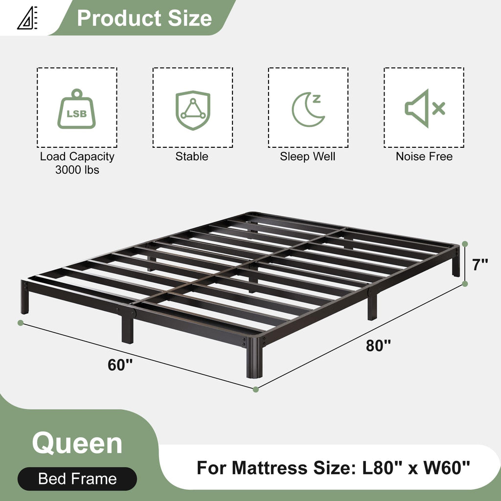 Black 7 Inch Queen Metal Platform Bed Frame N8533