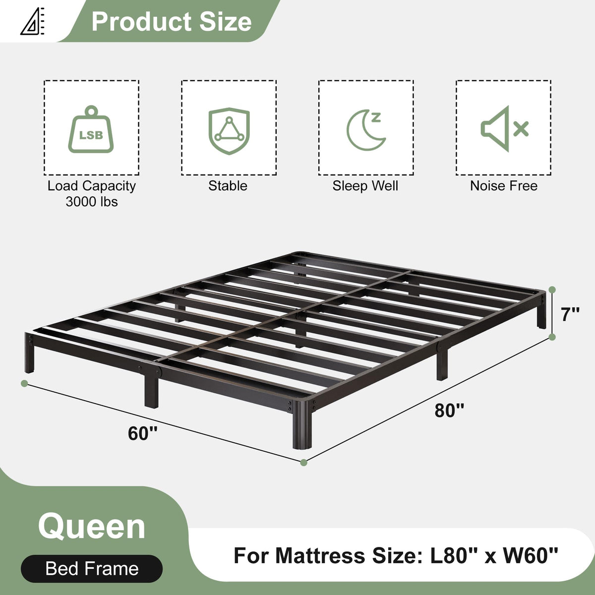 Black 7 Inch Queen Metal Platform Bed Frame N8533