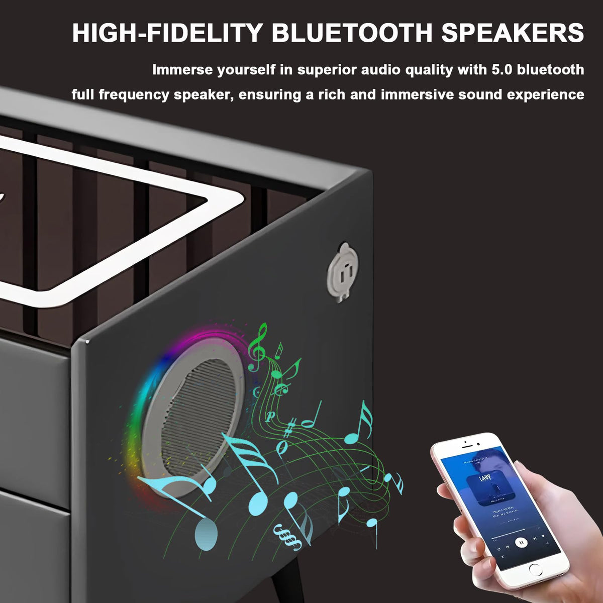 White 3 Drawer LED Nightstand with Wireless Charging V96346