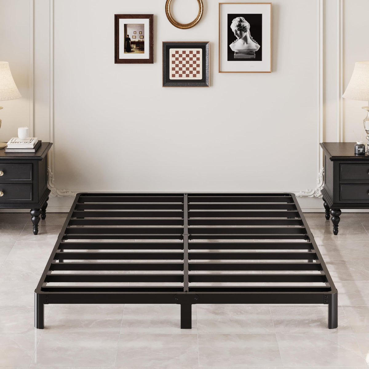 Black 7 Inch Queen Metal Platform Bed Frame N8533