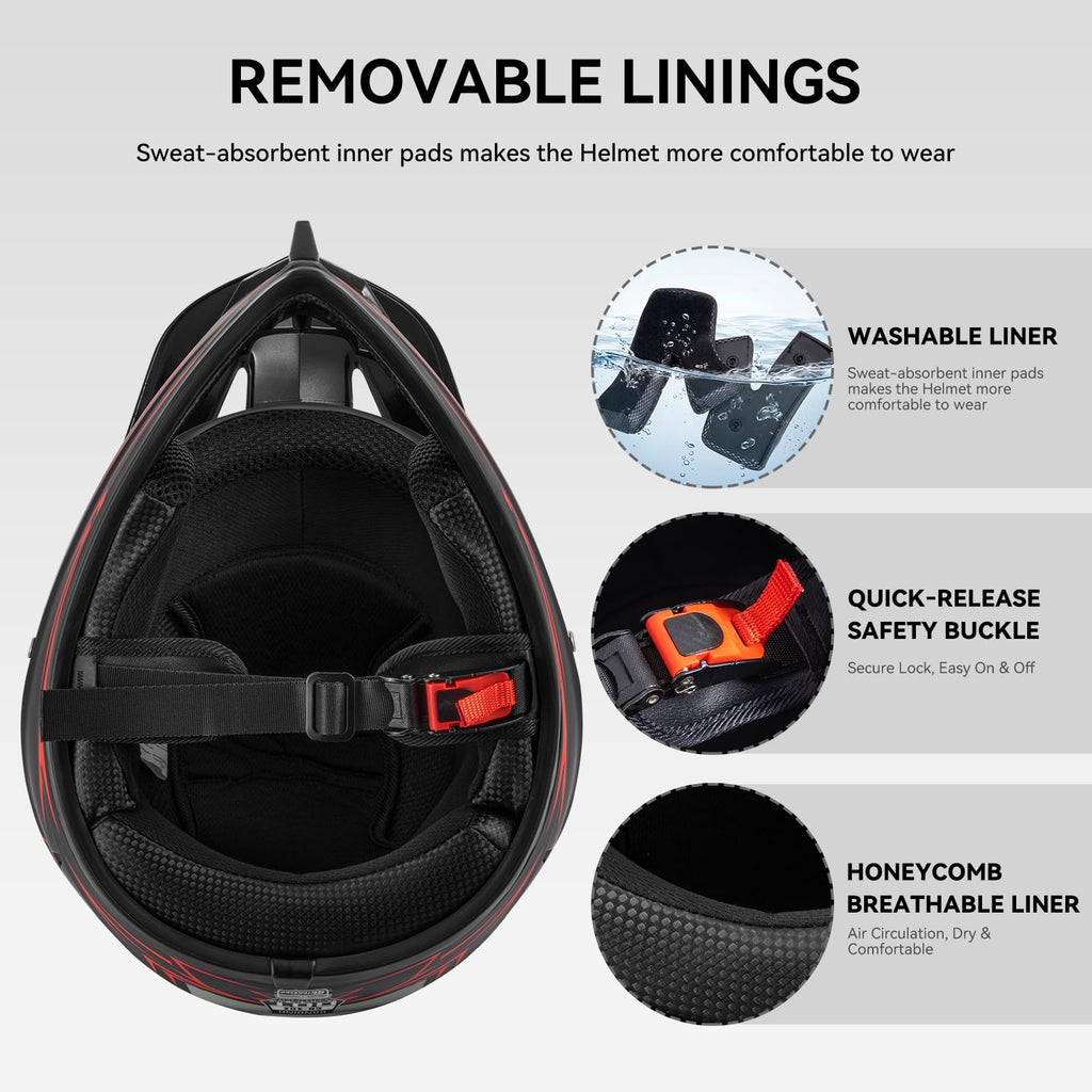 Youth Kids Full Face Motocross Helmet 4PCS Set DOT Approved Red XL D5656