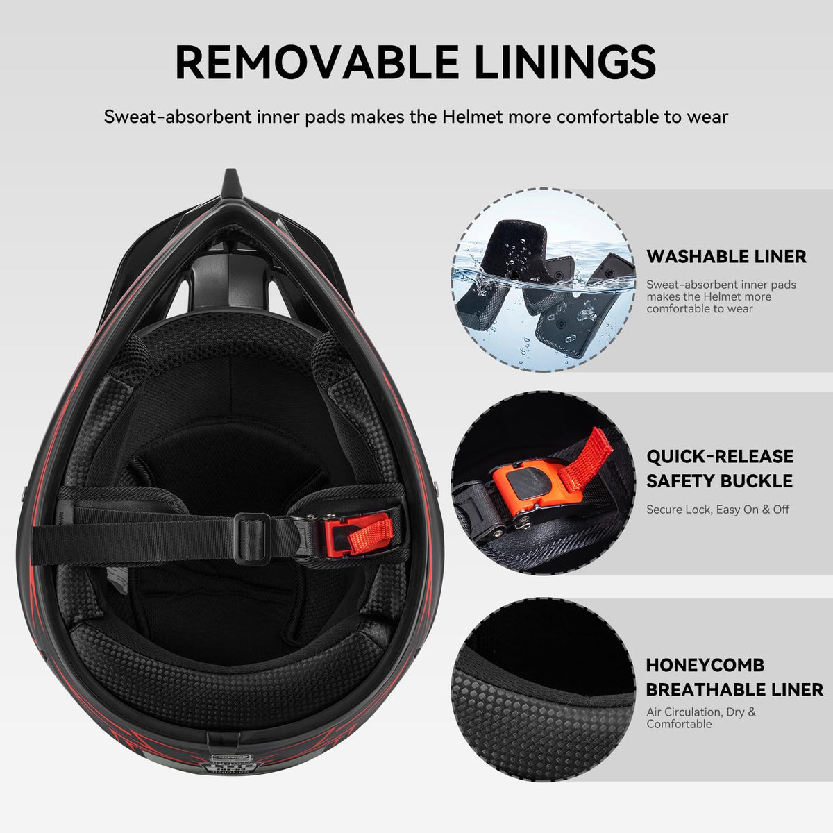 Youth Kids Full Face Motocross Helmet 4PCS Set DOT Approved Red XL D5656