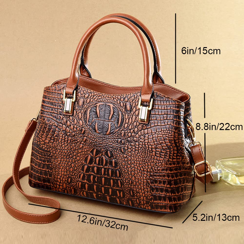 Crocodile Leather Satchel Handbag with Shoulder Strap Y198548