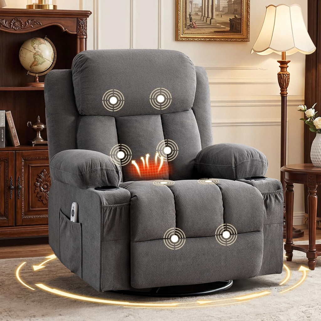 Swivel Rocker Recliner Chair with Vibration Massage & Lumbar Heating A924106