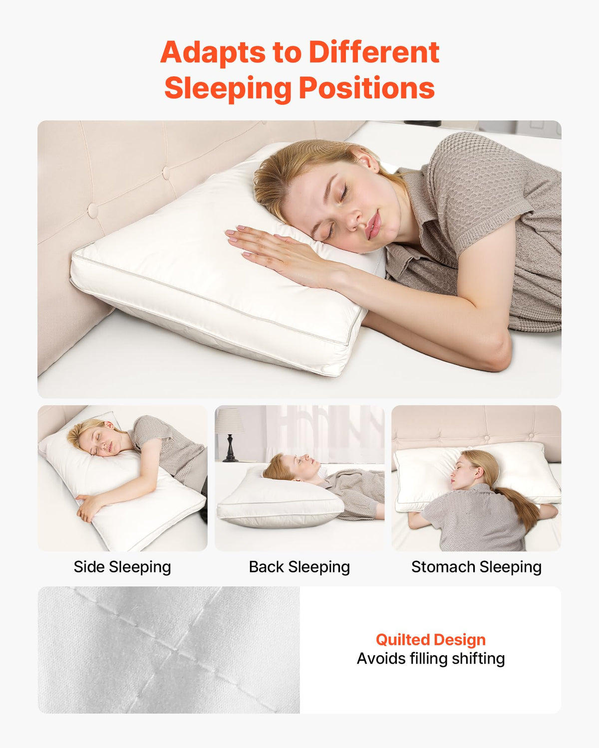 Queen Size White Set of 2 Bed Pillows J96102