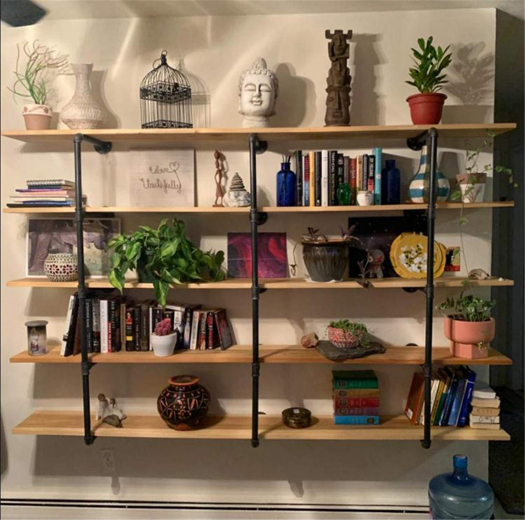 Industrial Wall Mount Iron Pipe Shelf 2Pcs 5 Tier Y667379