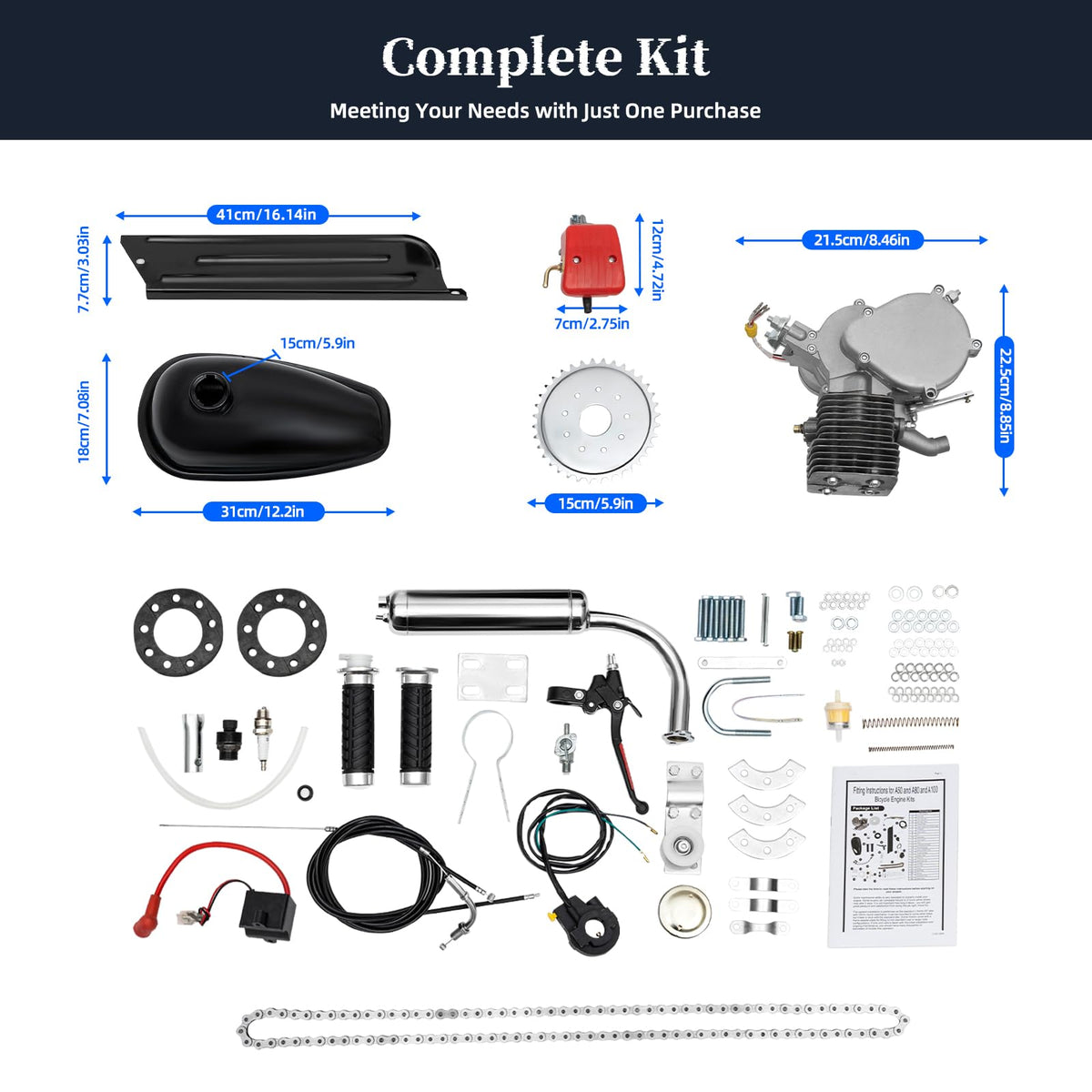 100cc 2 Stroke Bicycle Engine Kit with 36T Sprocket L1542