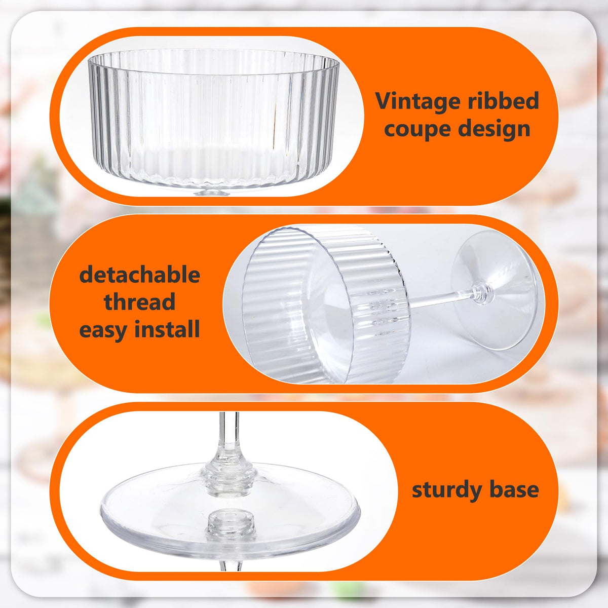 6 Pcs 10 oz Clear Plastic Martini Glasses O187978