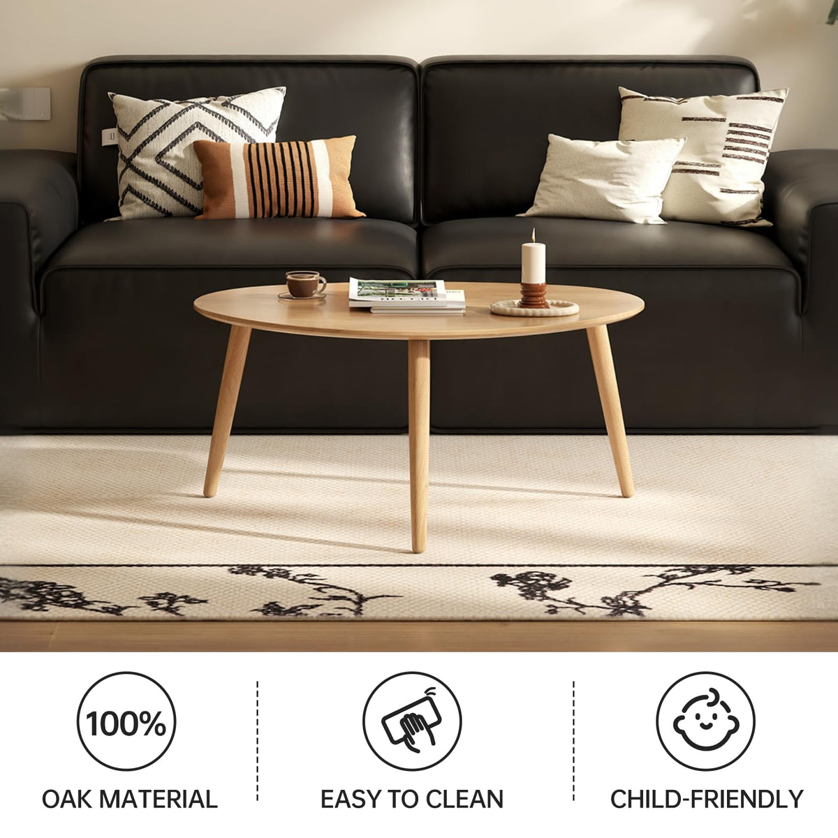Oval Solid Oak Wood Coffee Table V73892