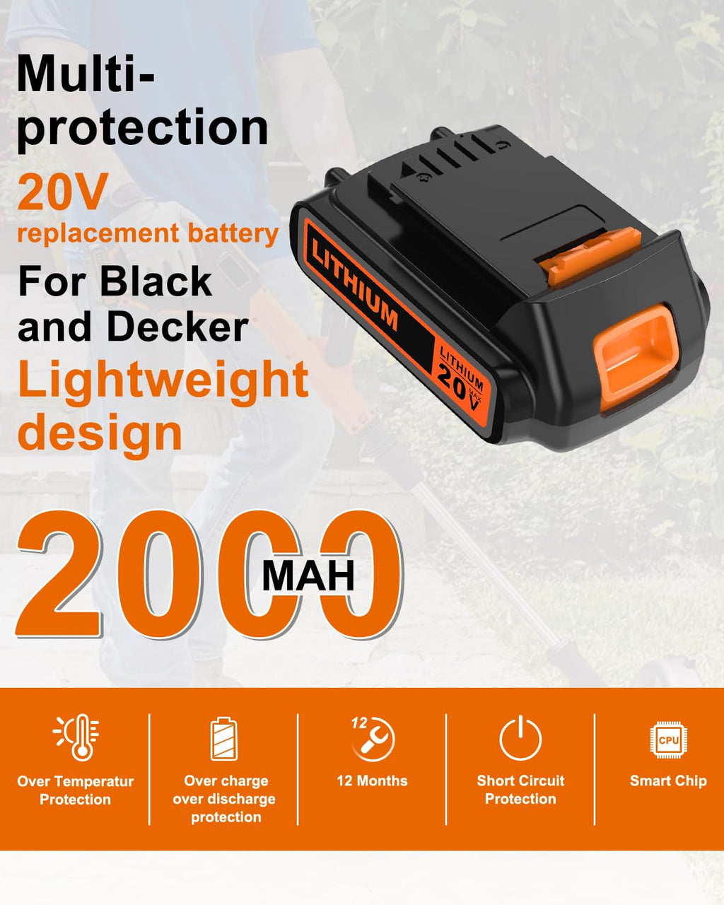 20 Volt MAX 2.0Ah Lithium Ion Replacement Battery I372626