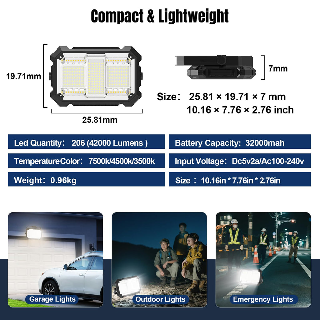 400W 32000LM Rechargeable Magnetic LED Work Light V618433