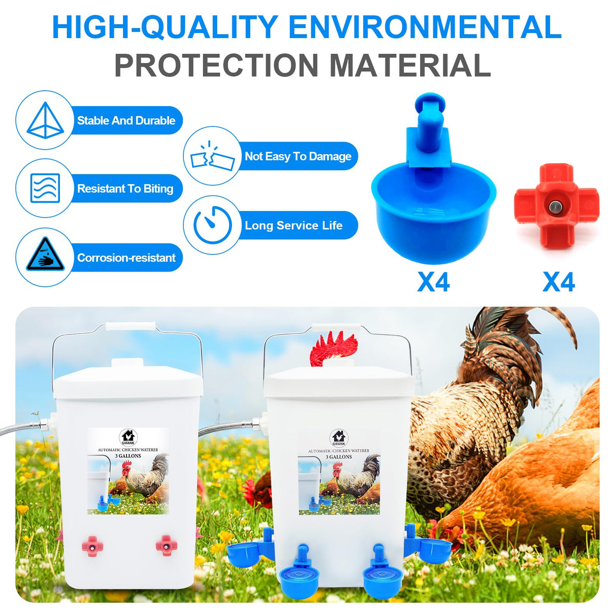 3 Gallons Automatic Poultry Waterer with Hose Attachment P450